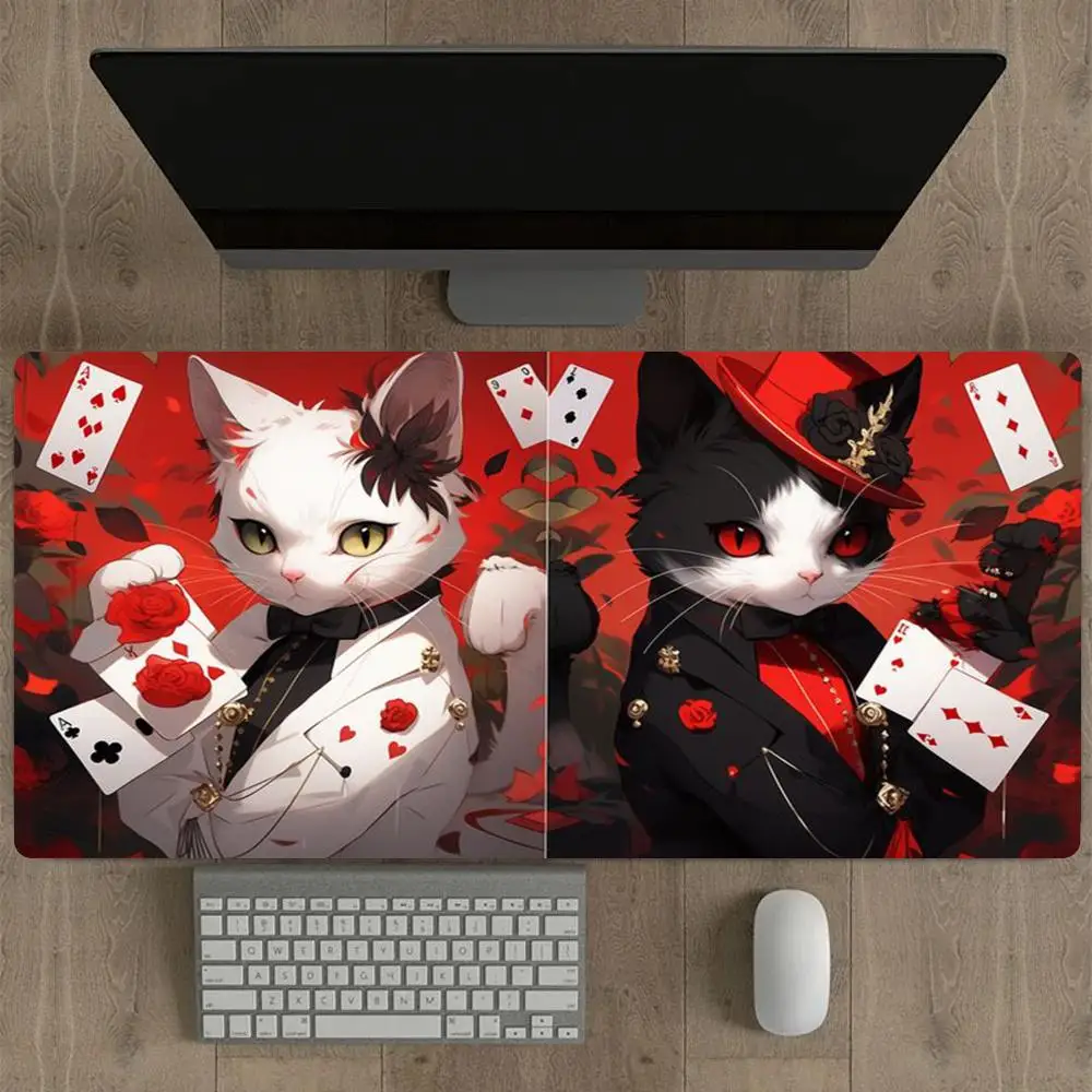 

Cat playing card mouse pad large thickened non-slip computer office gaming desk pads laptop keyboard accessories lock edge