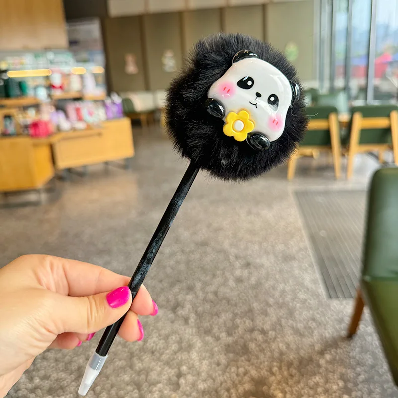 1Pcs Creative Cute Panda Fluffy Pen Kawaii Funny Pen Plush Pen Fun Student Learning Supplies Office Small Gifts Stationery