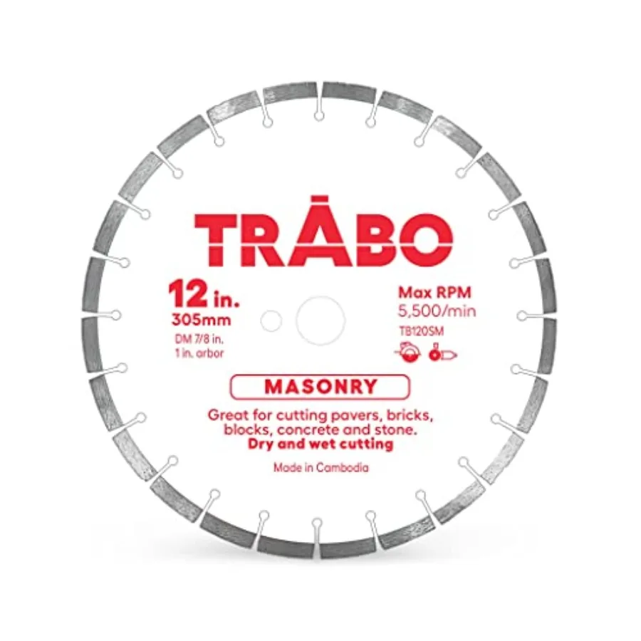 

Masonry Segmented Rim Diamond Bond Blade for Cutting Cement Pavers Concrete with Rebar Natural Stone and More with Inch Arbor