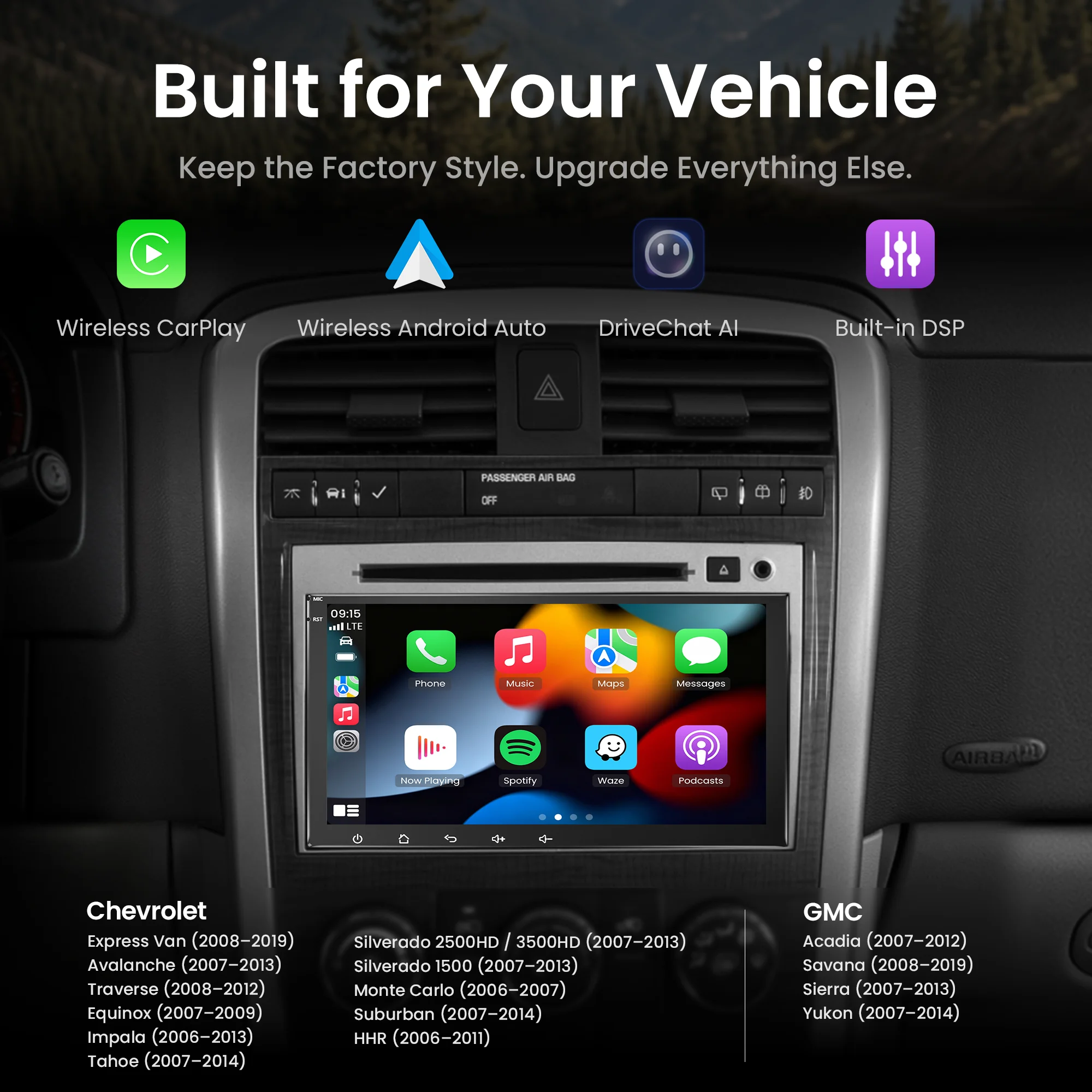 8 inch AI Andriod Car Stereo 4G+64G DSP, 4V Pre-Out, Optical SPDIF, GPS Tracking for Chevrolet GMC Buick Hummer 2006–2014 for Chevrolet Eexpress Van/ Silverado 1500/2500HD/3500HD/ Suburban/HHR,GMC Acadia/Savana/Sierra/Yukon