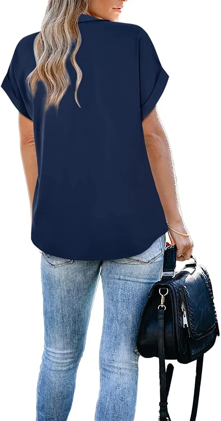 Damskie bluzki w letnim stylu koszule Lady Casual skręcić w dół kołnierz rękaw w kształcie skrzydła nietoperza jednokolorowa luźna bluzka topy