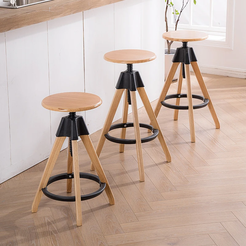 Nordic Furniture Solid Wood Bar Stools Swivel Bar Chair Lifting High Stool Leisure Living Room Chairs Mobile Seat Dining Chair