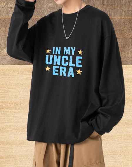 

Футболка мужская осенняя Базовая винтажная одежда 90-х годов Футболка с длинными рукавами и рисунком In My Uncle Era Удобные трикотажные изделия Футболка с принтом Повседневная