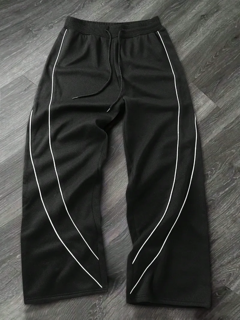

Мужские повседневные минималистичные спортивные штаны с контрастной отделкой и завязками на талии, модные простые длинные мешковатые спортивные штаны на выход