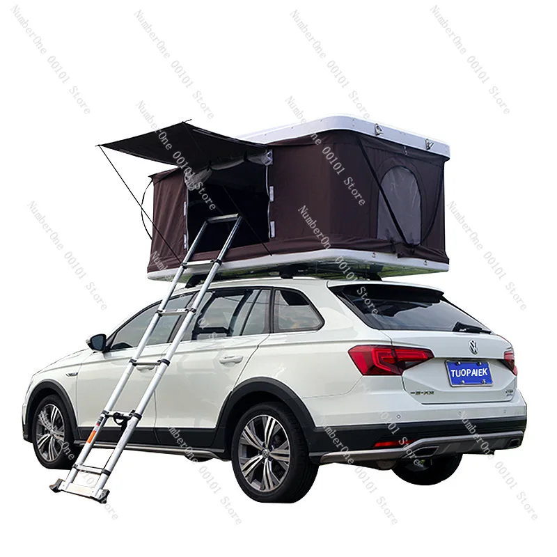 Portable Waterproof Car Roof Top Tent with Side Awning, Foldable Outdoor Camping Overland SUV Truck Rooftop Shelter