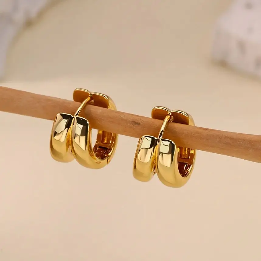 Brincos de argola duplos clássicos para mulheres, brinco robusto de aço inoxidável dourado, tendência 2025, novo em joias minimalistas