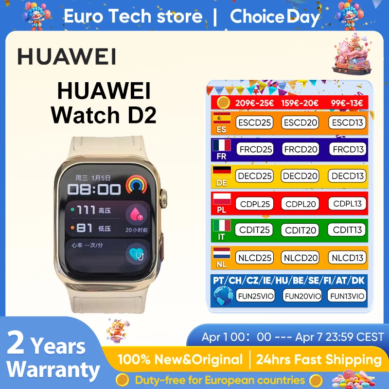 HUAWEI montre D2 1.82 ''AMOLED affichage ECG surveillance complète du sommeil soins de santé en famille Bluetooth parler NFC Airbag sangle