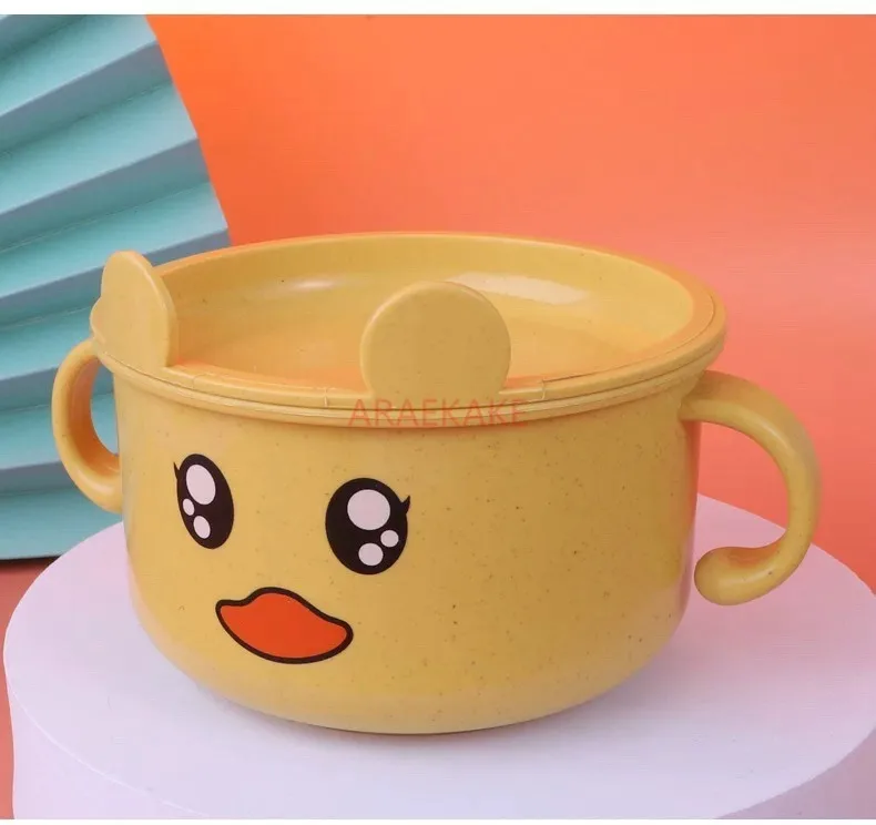 

Children's Gift Wheat Straw Cartoon Children's Bowl with Lid Baby Supplementary Food Bowl Baby Bowl Anti drop and Anti scald