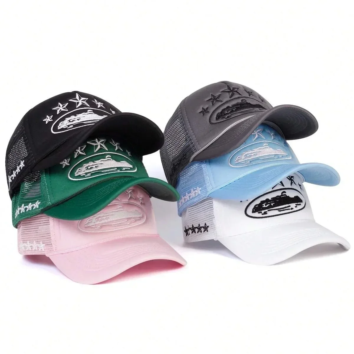 Nouvelles casquettes de baseball unisexes pentagramme, style hip-hop, ajustables, respirantes, protection solaire personnalisée, maille polyvalente, mode urbaine, casquettes de camionneur