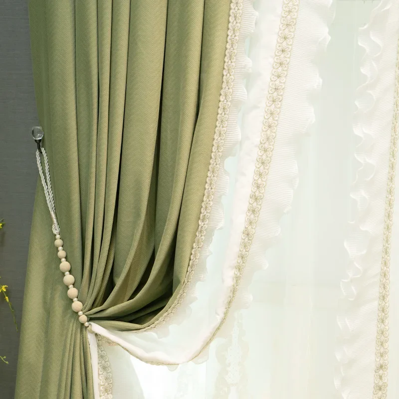 

Matcha Green Nordic French Curtains for Living dining room bedroom Simple Atmospheric Velvet Korean American Guest Curtains