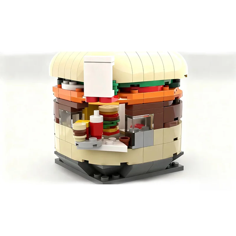Modelo City Street View MOC, construcción de ladrillos, hamburguesa, soporte para restaurante, tecnología Modular, regalos de vacaciones para niños, juguetes para montar, traje