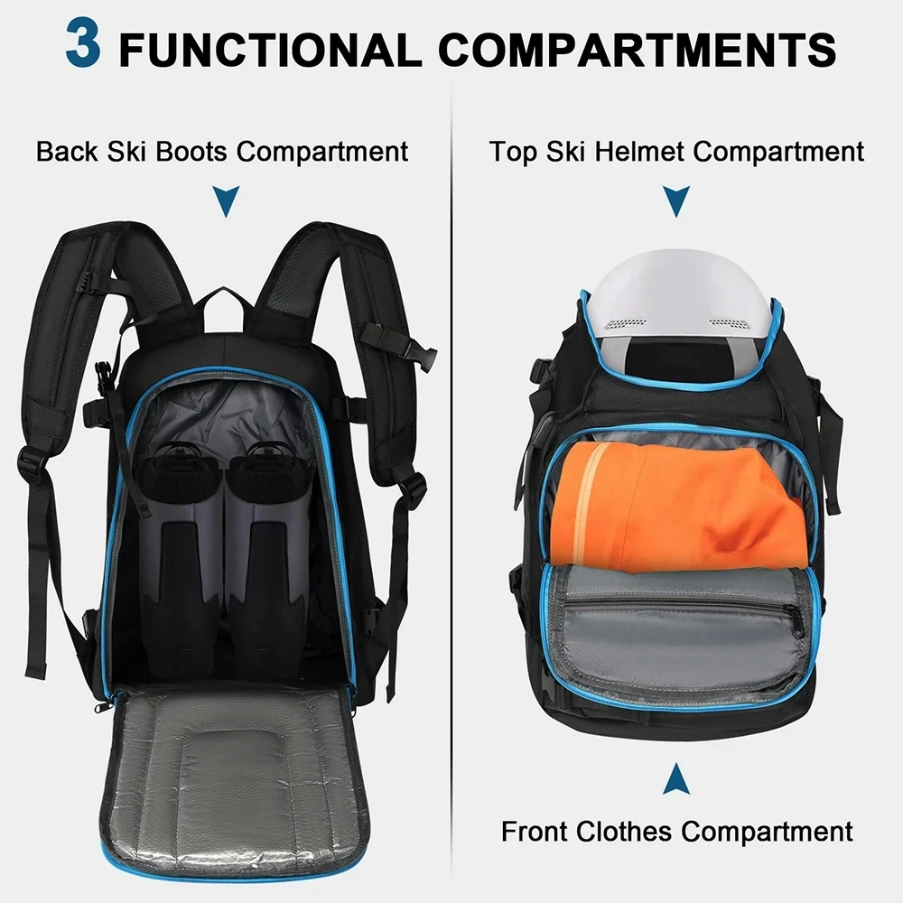 Ski Travel Bag Set 50L Ski Boot Backpack 185cm Adjustable Ski Carrier Durable Gear Storage For Skiing Snowboarding Travel