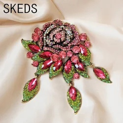 SKEDS 2023 Creative Full Rhinestone Flower Large Luxury Brooches For Women Lady Fashion Exaggerated Banquet Dress Buckle Pins