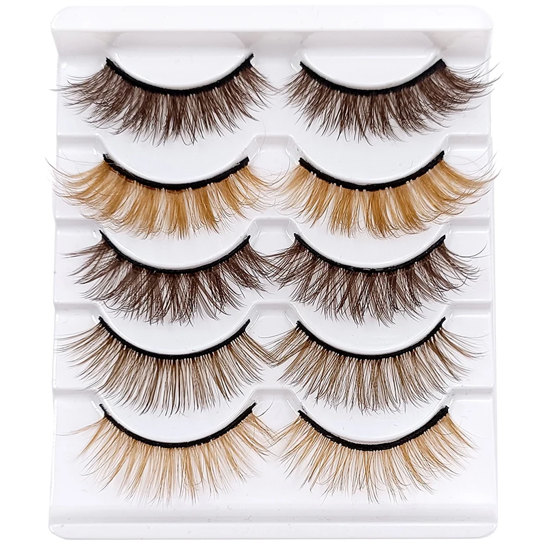 5Pairs Mix Brown Eyelashes Coffee Color Fake Lashes Blonde False Colored Eye Lash Extension Long Natural Faux Mink Cils