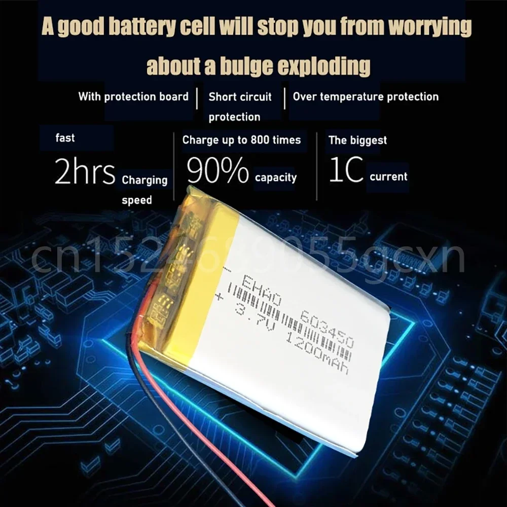 3.7V 1200mAh 603450 Lithium Polymer LiPo Rechargeable Battery 3 wires For GPS PSP DVD mobile video game PAD E-books tablet PC