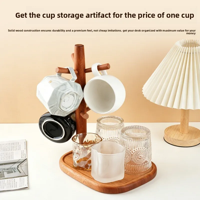 Wooden Mug Holder Multi-functional Desktop Cup Rack, Creative Upside-down Drying Mahogany Storage Rack