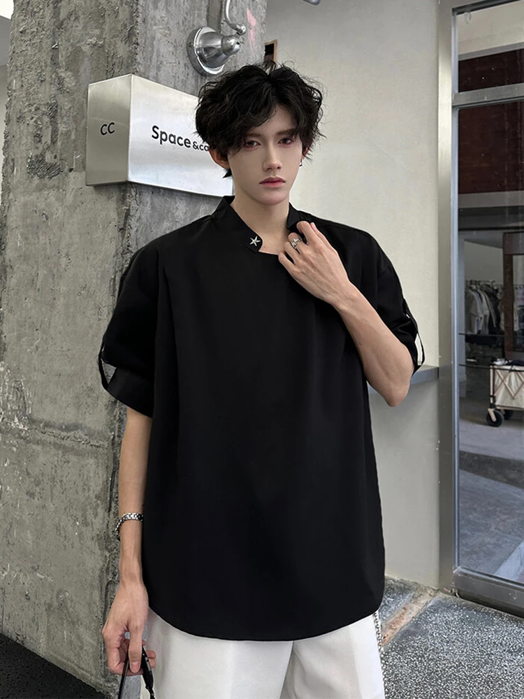 

Мужская летняя футболка Cleanfit Bla ort Sve irt со звездами и нерегулярным воротником, свободная посадка, дышащая повседневная футболка