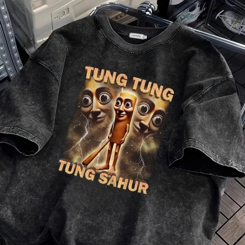 تي شيرت تونغ تونغ صحور باسكلي Yıkamalı عتيق للجنسين كبير الحجم تي شيرت رجالي للعطلات Y2K TK بأكمام قصيرة صيفي 2025 BM تي شيرت T