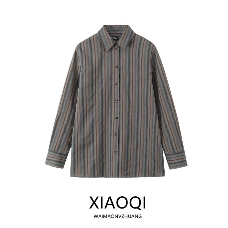 

Autumn Winter New Women's Fashion Design Stripe Long Sleeve Turn-down Collar Shirt Versatile 2024 Premium Loose Fit Ladies Shirt