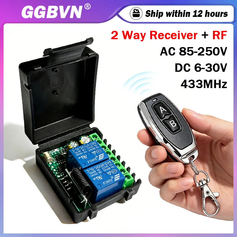 10A Relay Receiver Module 433MHz Wireless Remote Control Switch RF Learning Code Transmitter 2CH For Gate LED Motors Lighting