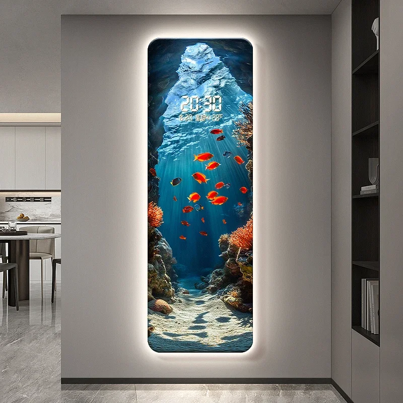 #￥New Dolphin Living Room home decor items Painting Interior wall clock luxury new Digital led clock wall hanging Bathroom