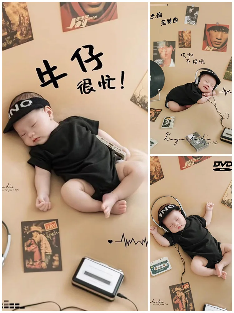 Newborn photography props clothes babys full moon photos cowboys are very busy theme photography studio photo  아기 코스프레