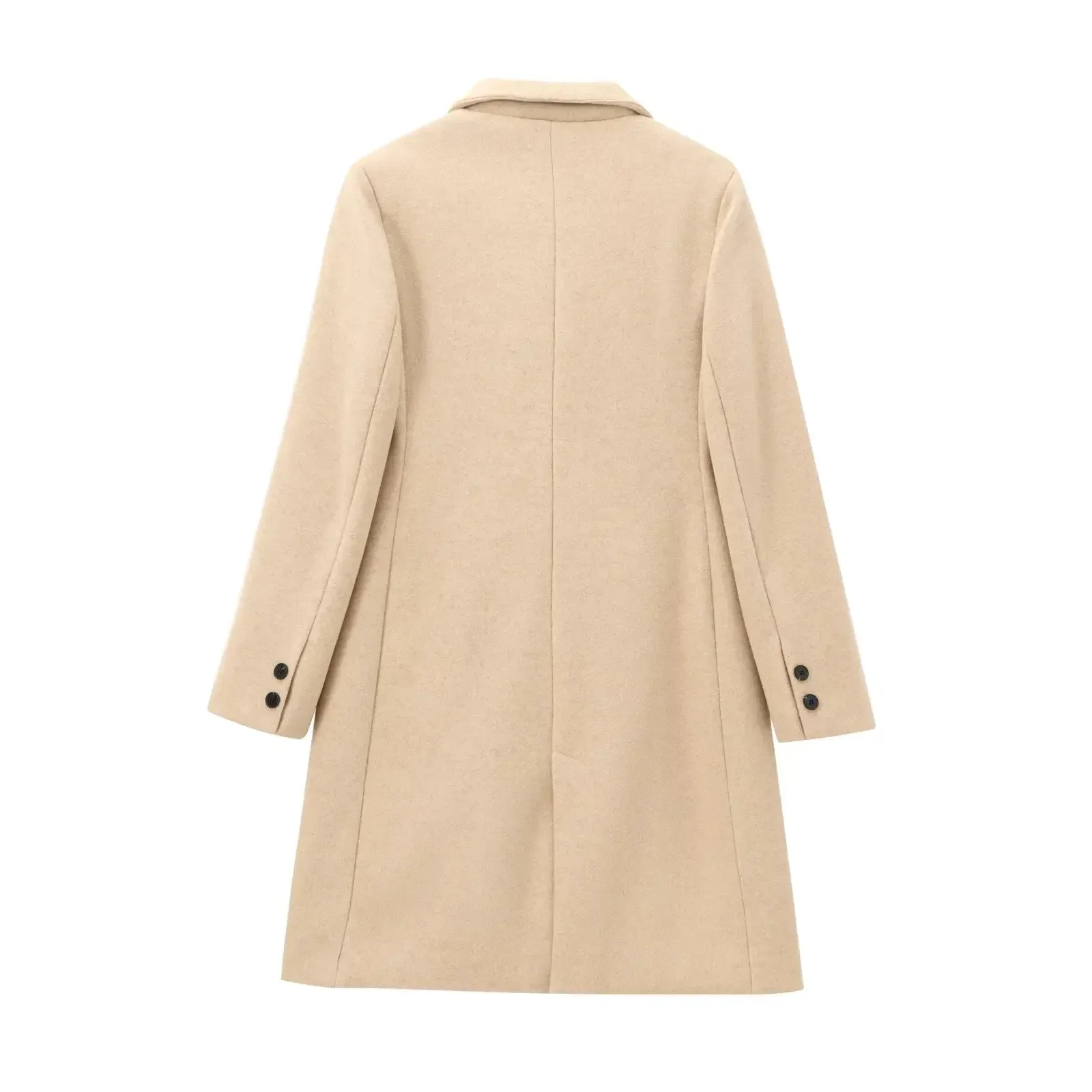 Women's new Fashion loose long style warm single breasted woolen coat retro long sleeved side pocket women's coat chic top