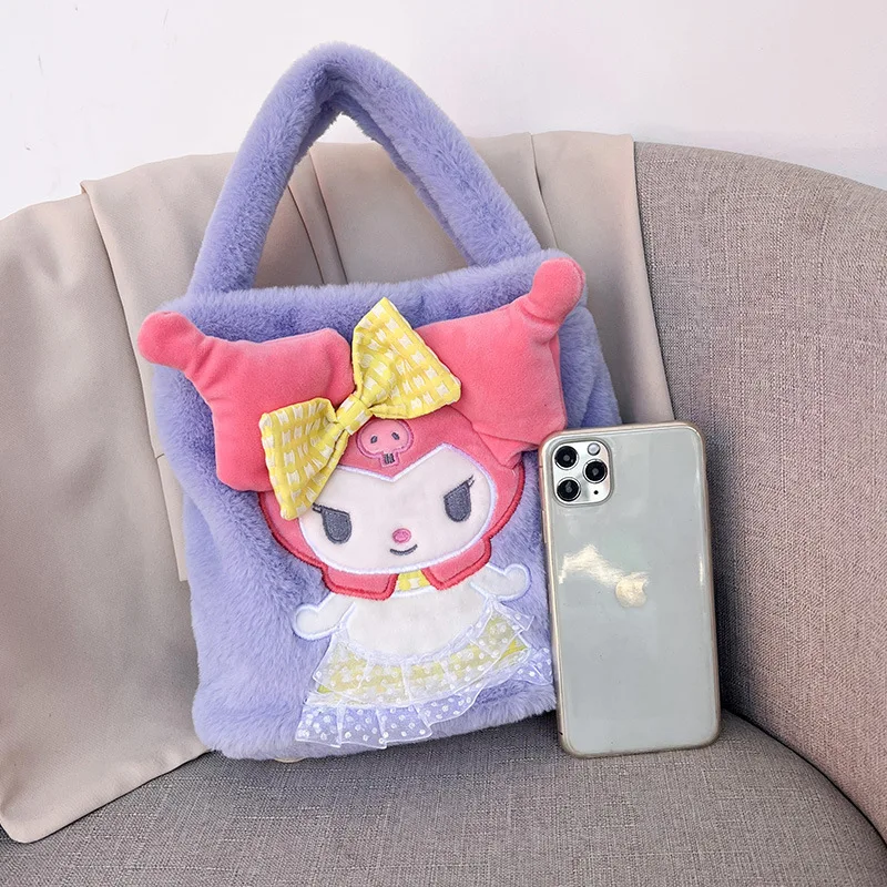 2022 New Sanrio Kuromi Cinnamoroll Japanese Cartoon Plush Portable Handbag Female Lovely Girl Small Bag Lunch Box Bag Pendant