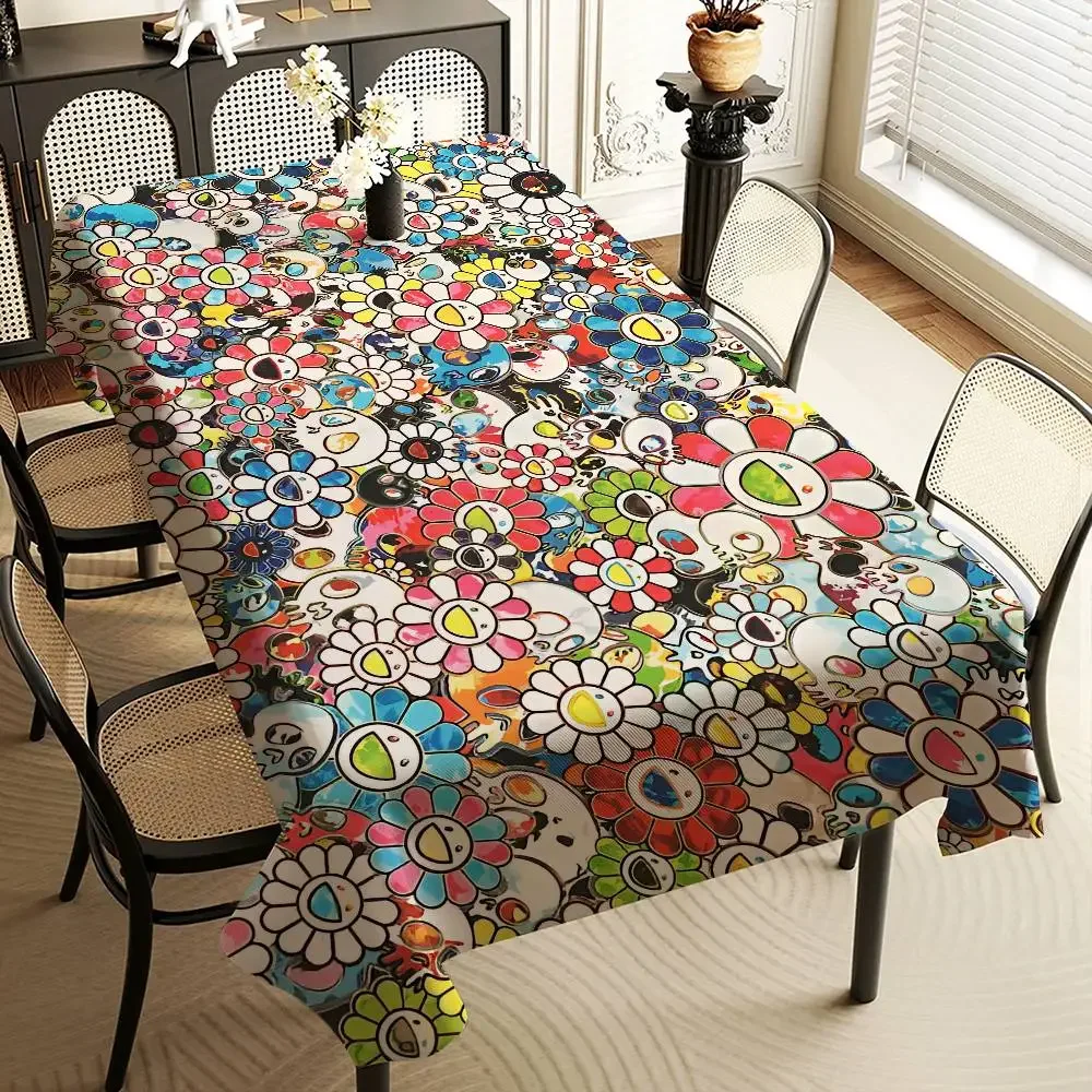 Flower T-Takashi Art M-Murakami Rectangular Tablecloths Washable Party Kitchen Dining Living Room Birthday Decoration Table