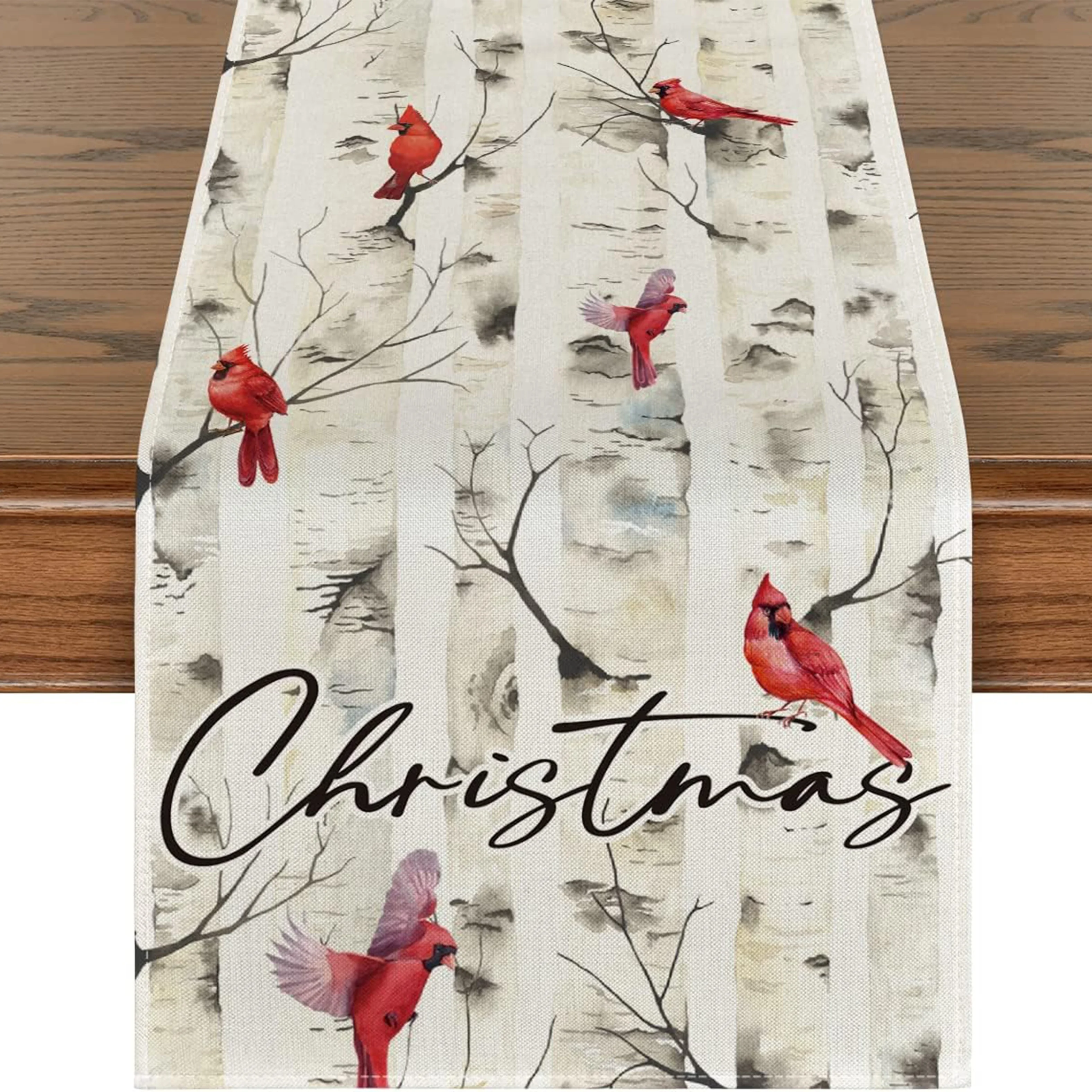 

1 шт., рождественская льняная дорожка-кардинал, 2D-принт, акварельный дизайн, декор стола для рождественского ужина, вечеринки и сбора дома