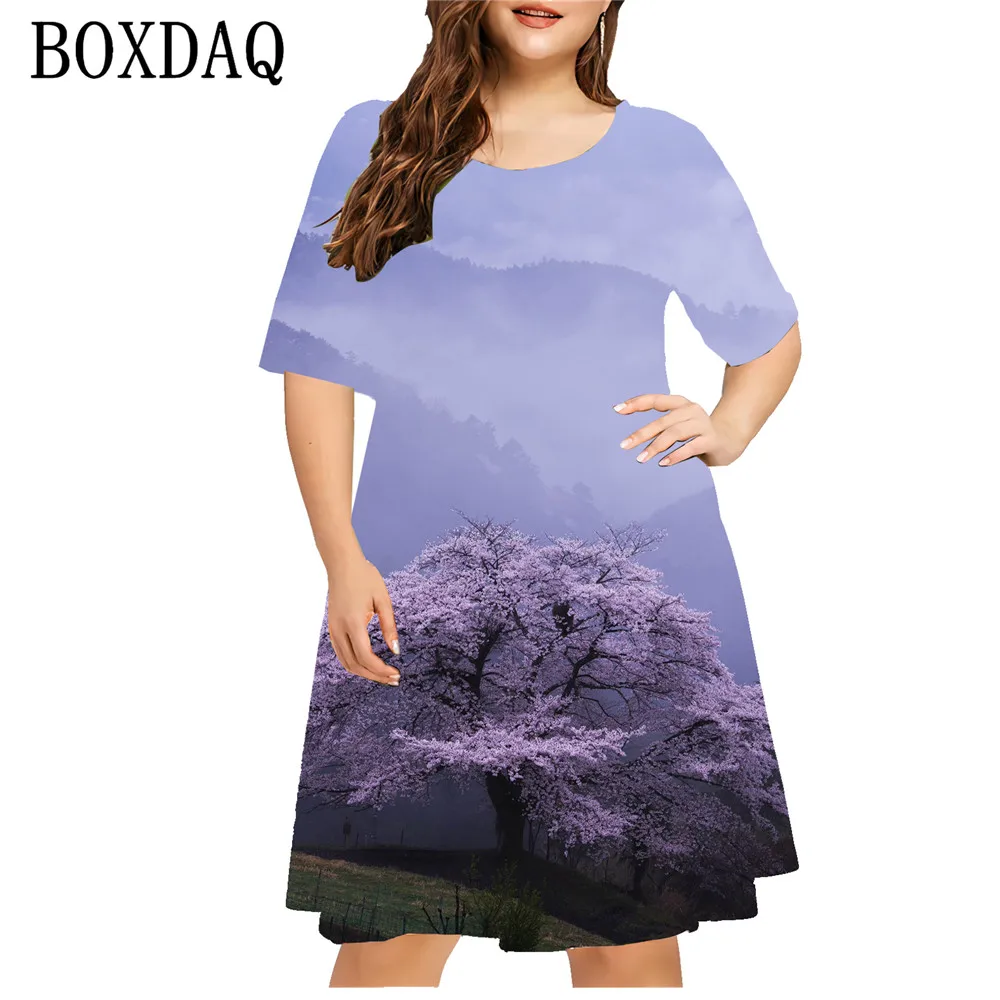 Floral 3D Printed Dresses For Women Summer Scenery Loose Women's Dresses Plus Size Sundress Short Sleeve Pullover Ladies Clothes