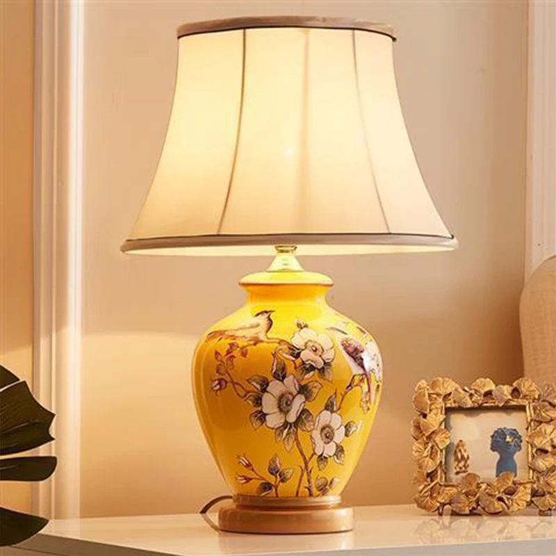 APRIL Ceramic Table Lamp LED Luxury Modern Creative Flower Pattern Desk Lights For Home Living Room Bedroom Bedside