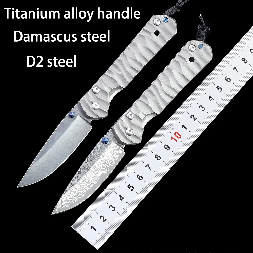 

Pocketknives for Men Damascus BladeTitanium Alloy Knife Outdoor Portable Tactical Folding Knife Camping Fruit Knife EDC Hand Too