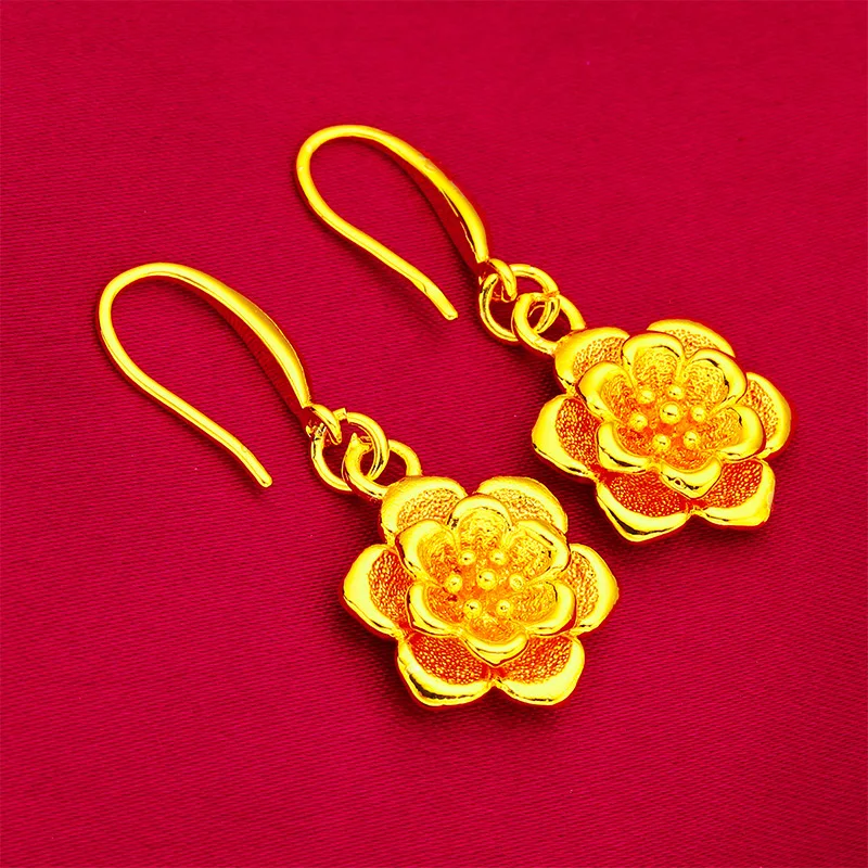 Rose Earrings Women's 24K Gold AU999 - Value-preserving AU999 gold, timeless rose style, for gifting or wearing