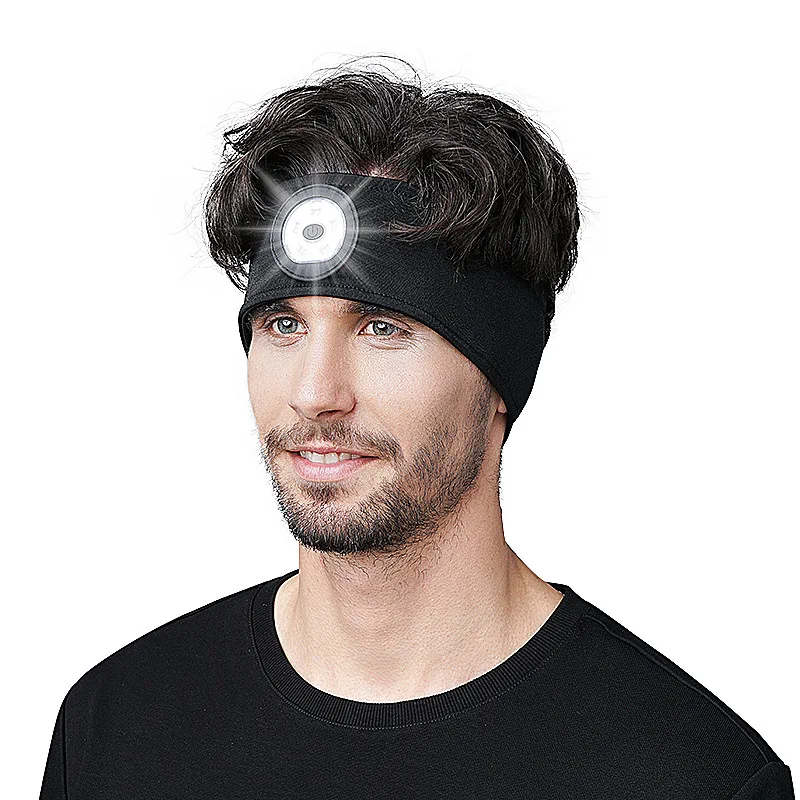 Outdoor running fitness LED lighting sports headscarf, removable and washable elastic fabric headband breathable and comfortable