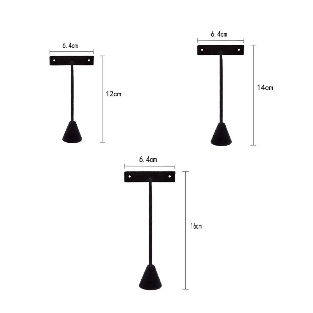 T 자형 귀걸이 디스플레이 스탠드 블랙 단일 레이어 쥬얼리 디스플레이 랙 3 가지 높이 플로킹 귀걸이 홀더 주최자