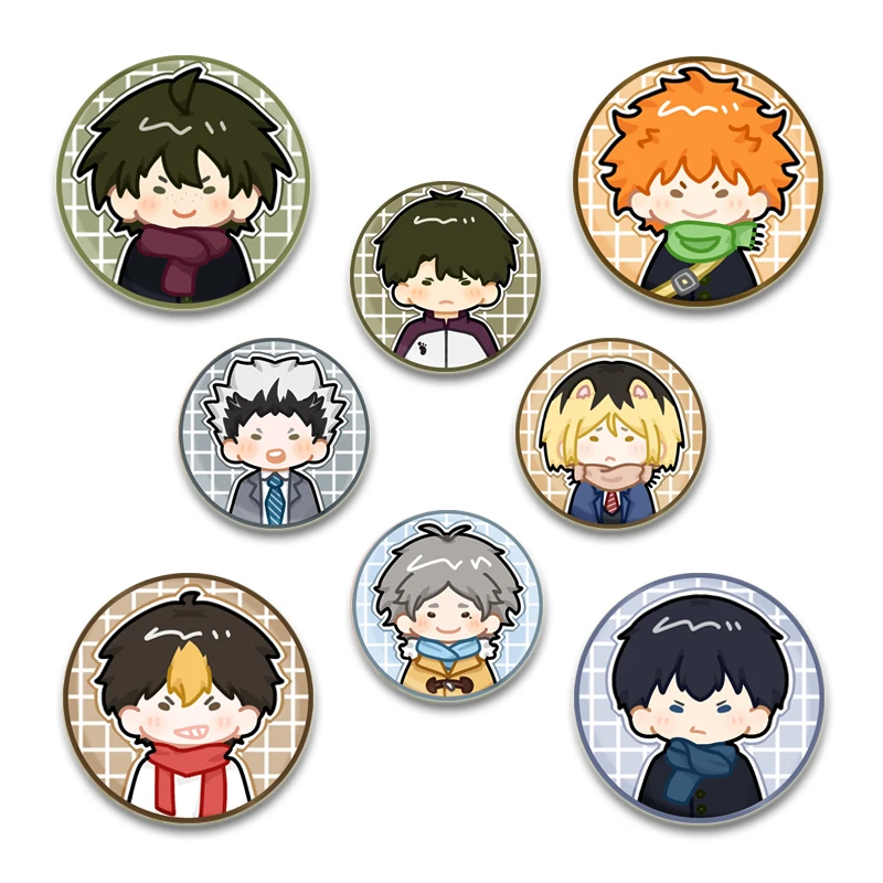 

Anime Hinata Shouyou/Tsukishima Kei/Kageyama Tobio/Kozume Kenma Brooch DIY Buttons Badge Snap-in Pins for Clothes Decoration