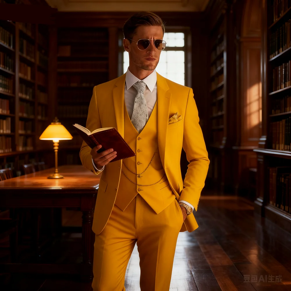 

Men's Unique Slim Fit Wedding Dress Vest Blue Sky Suit Jacket with Lapel Pants And Waistcoat Elegant 3-Piece Groomsmen Attire