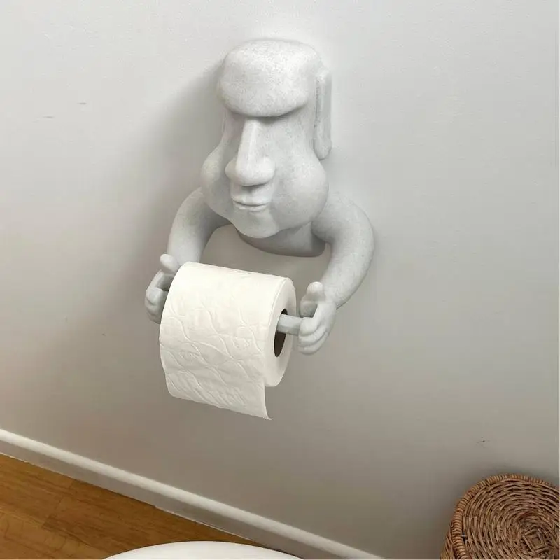 Toilet Tissue Holder For Bathroom Moai Statue Toilet Paper Stand Toilet Tissue Holder Resin Figurine Paper Roll Holder Funny