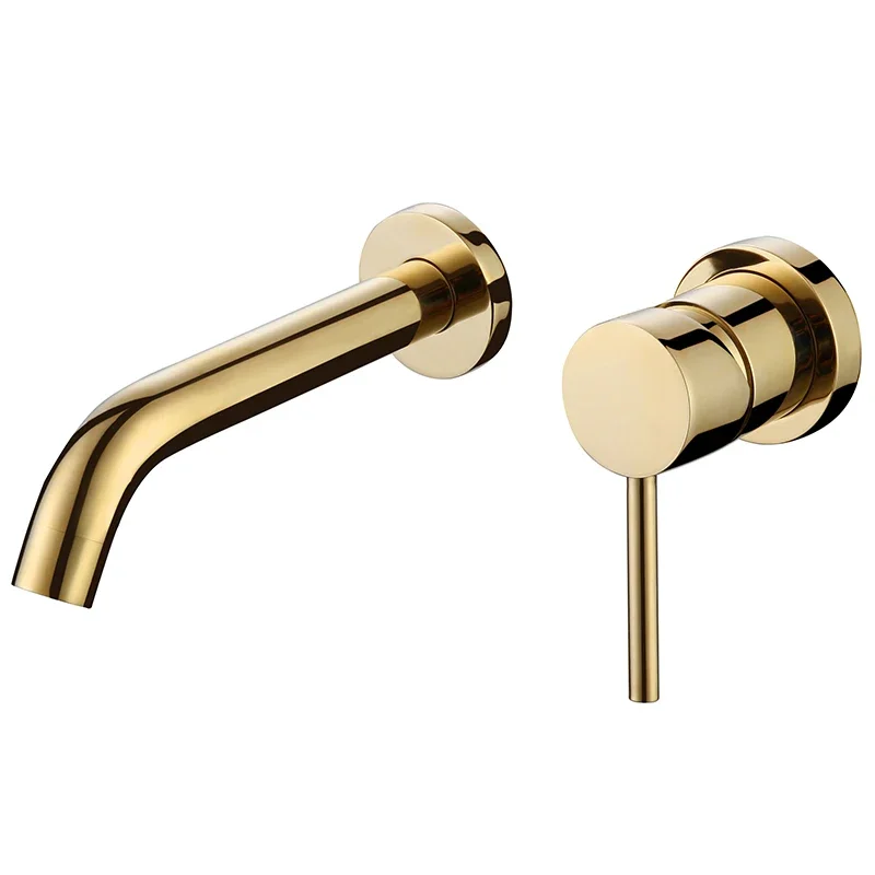 Basin Faucet Gold Bathroom Sink In-Wall Hot Cold Brushed Gold Spout Mixer Tap Combination Blanoir Brass