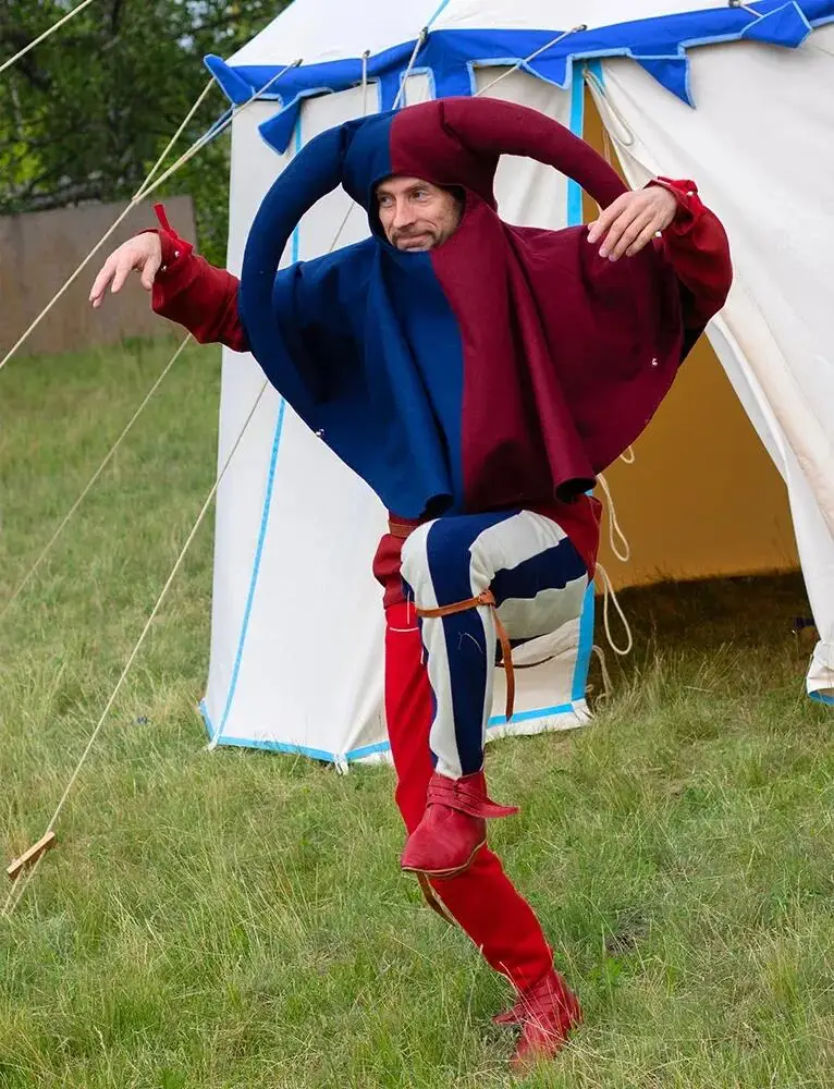 

Новый костюм-накидка с капюшоном Jester, мужской модный клоун синего цвета с красным плащом с капюшоном, костюмы на Хэллоуин