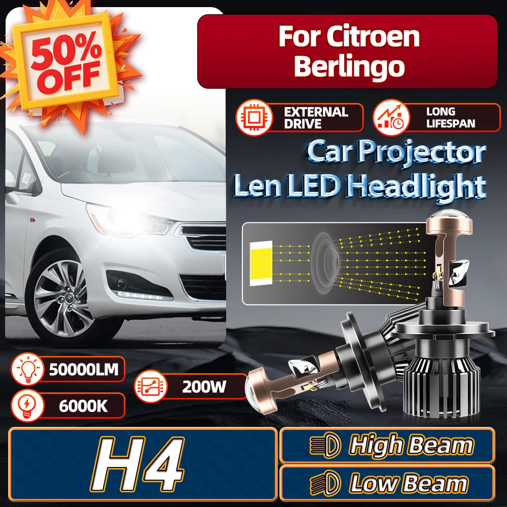 

For Citroen Berlingo 1996 1997 1998 1999 2000 2001 2002 2003 2004 2005 2006-20242025 200W H4 HB2 Car Projector Len LED Headlight