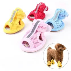 4PCS/set Pink Summer Non-slip Dog Shoes Breathable Sandals for Small Dogs Pet Dog Socks Sneakers for Dogs Puppy Cat Shoes Boots