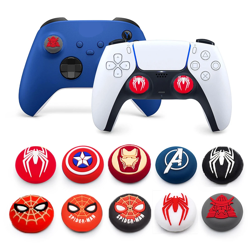 2pcs/set Marvel Games Console Thumb Grip Cap Cover Kawaii Spiderman Playstation PS5 PS4 Xbox Series Joystick Protective Cap