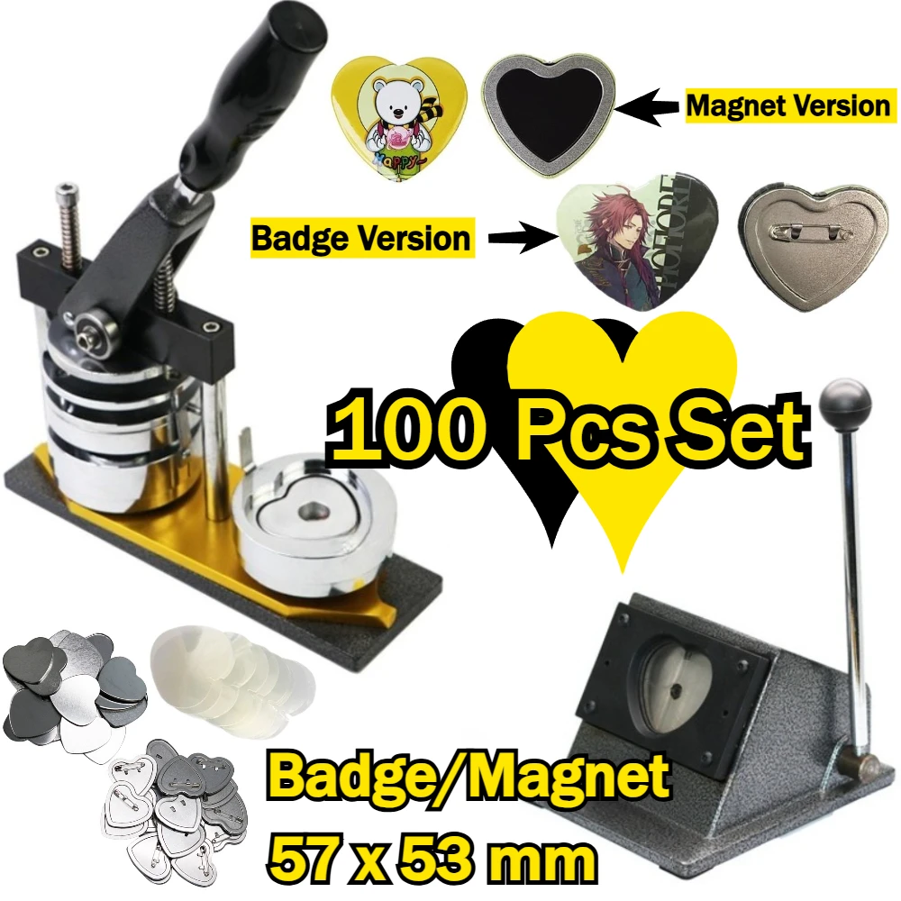 

Heart Shape Magnet Making Machine with 100 Sets of Consumables for Fridge Magnets & Badges Ideal for DIY Production Home Deco