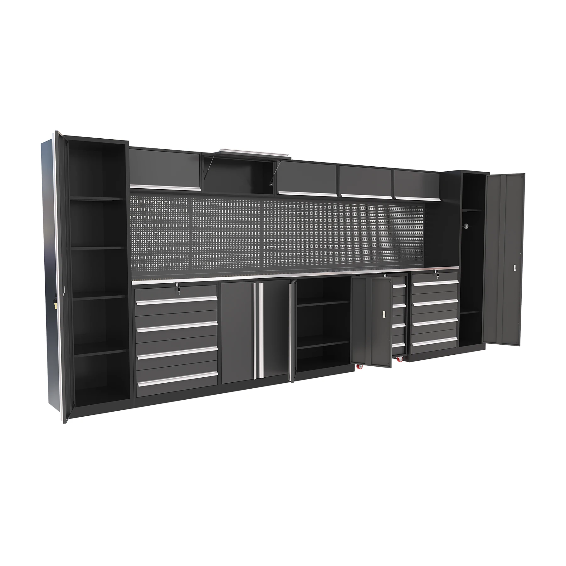 Garage Steel Mechanic Tools Storage Cabinet With Wall Cabinets Single,double-door Cabinets And Tool Trolley For Workshop