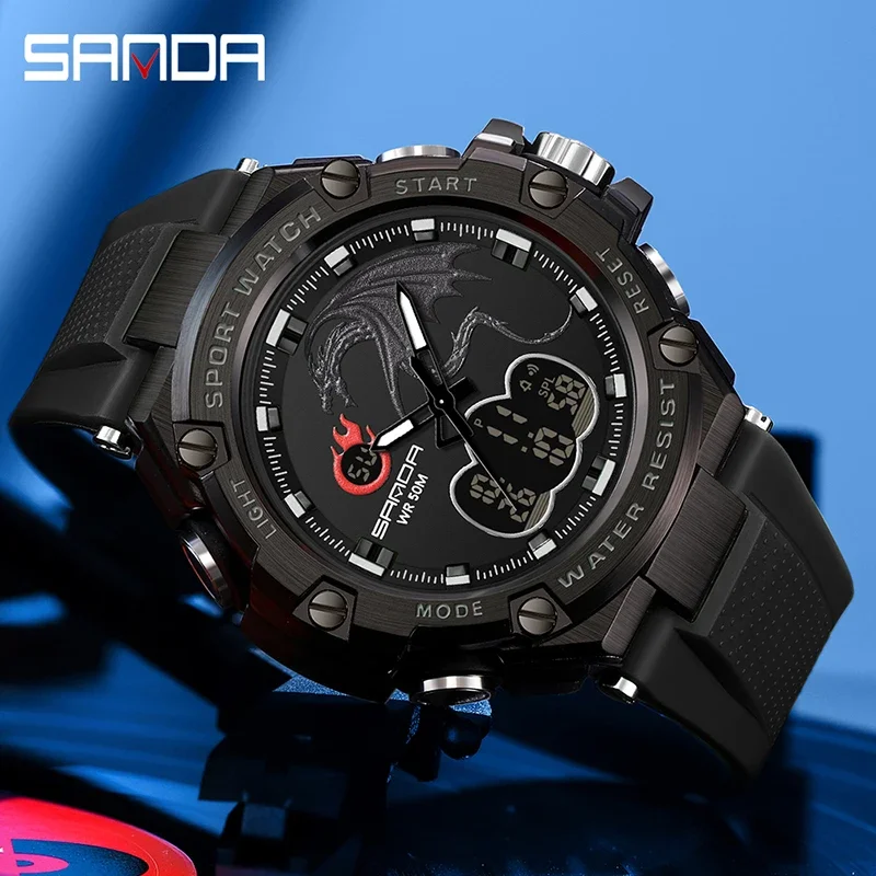 SANDA Men's Military Sports Electronic Watches Waterproof Shock Man Top Luxury Clock Digital Writwatch relogio masculino 3171