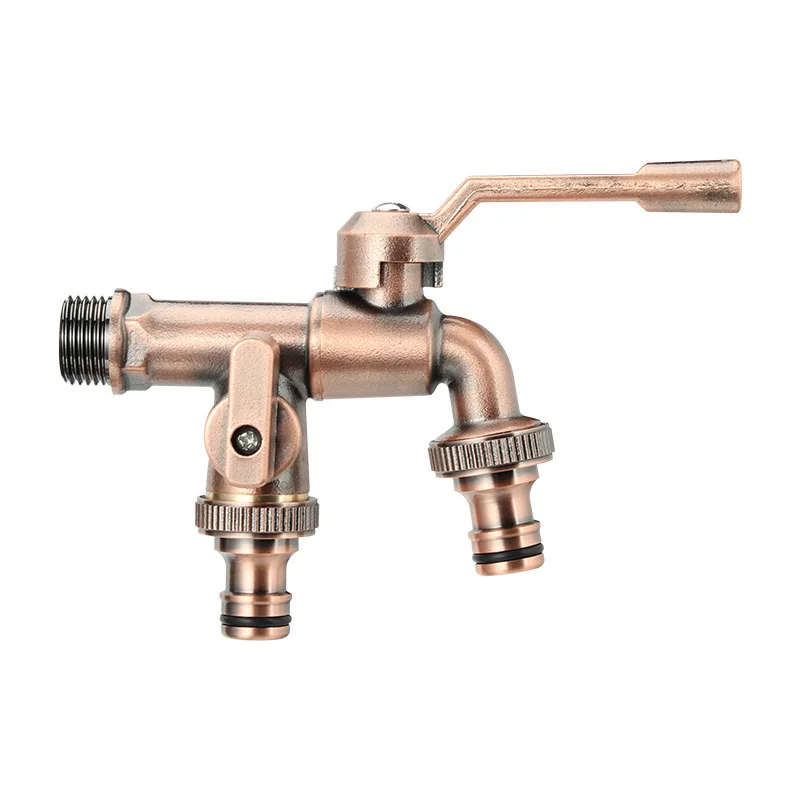 Classic Antique Brass Faucet Dual Control Tap Solid Metal Water Valve Retro Style Laundry Equipment High Pressure Fitting