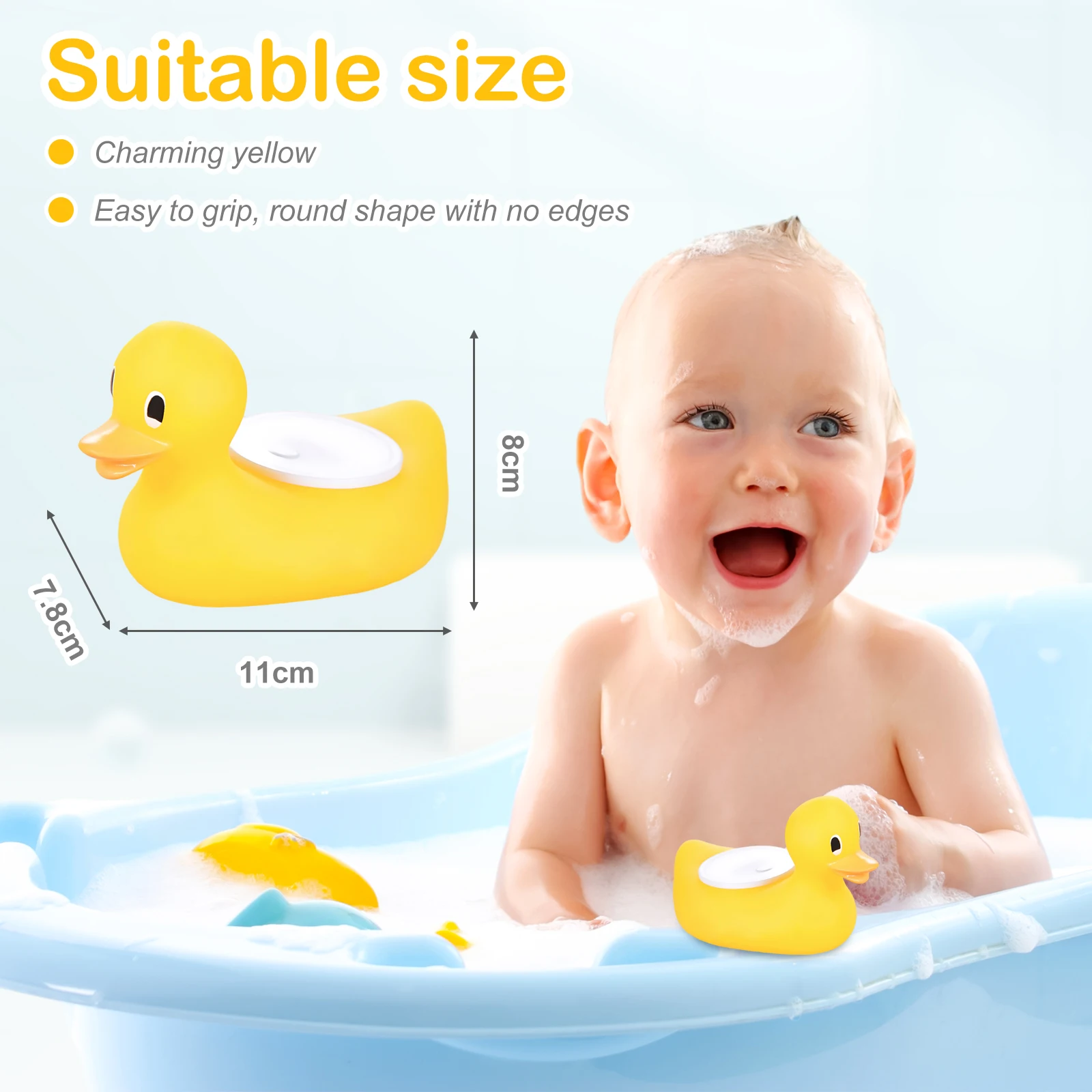 Baby Bath Water Thermometer Duck Temperature Gauge Shower Sensor Bathtub Alarm Timer Function Color Coded Heat Indicator