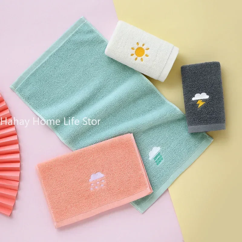 1PC Children Towels Baby Face Towel Soft Embroidered Weather Cotton Bath Towels for Newborn Kids Handkerchief Shower Washcloth